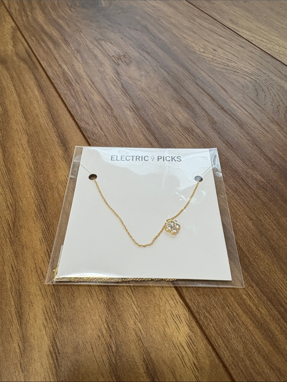 Electric Picks Gold Clover Necklace NWT